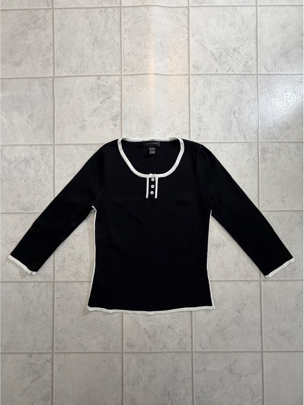 Pointelle black long sleeve top
